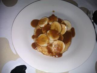 banana and Carmel sauce on hot cakes