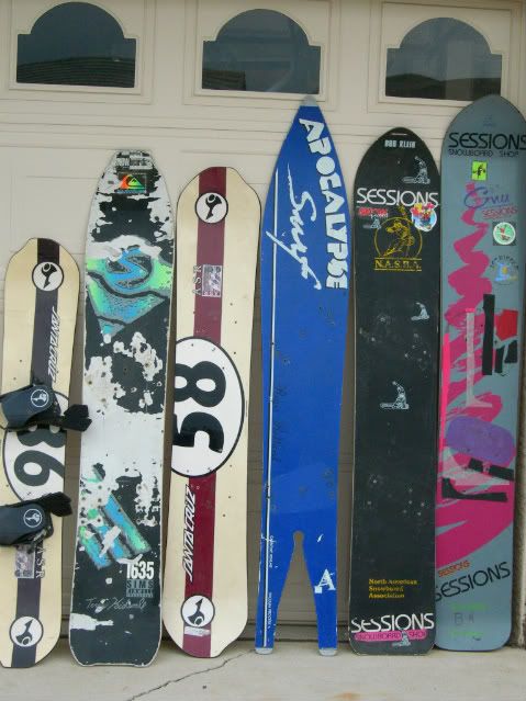 old snowboards