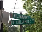 street sign.  corner of williamsburg street and richland avenue, aiken sc