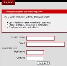 Web form with errors explained and highlighted