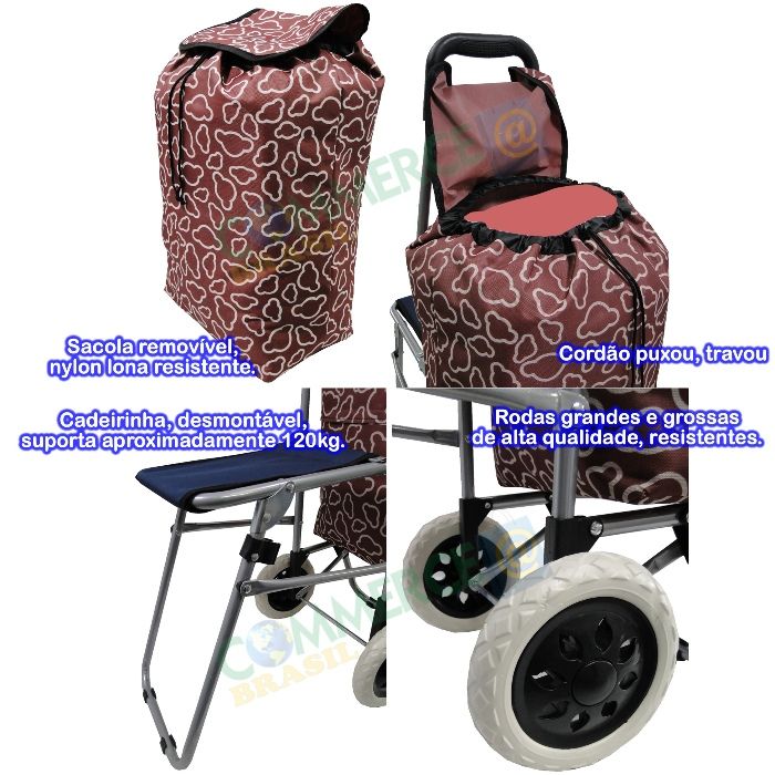 Carrinho De Feira Lona c/ Assento Colorido 2 Rodas CBR-1015-commercebrasil Carrinho De Feira Lona c/ Assento Colorido 2 Rodas CBR-1015-commercebrasil