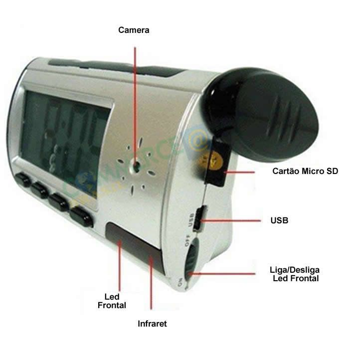 title= Relógio Câmera Escondida Espião Digital Detector Movimento CBR-1039