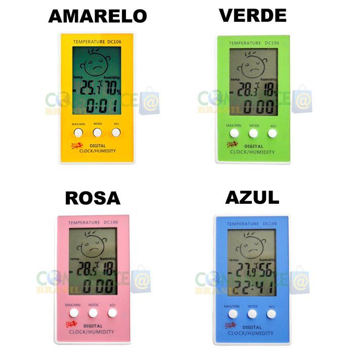 Relógio Digital Termômetro Higrômetro Umidade DC106 CBR01062-commercebrasil Relógio Digital Termômetro Higrômetro Umidade DC106 CBR01062-commercebrasil