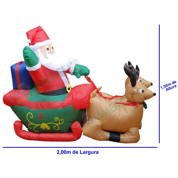 Papai Noel 2 Renas Inflável 1,50m Iluminado 110 ou 220v - 1583 Papai Noel 2 Renas Inflável 1,50m Iluminado 110 ou 220v - 1583