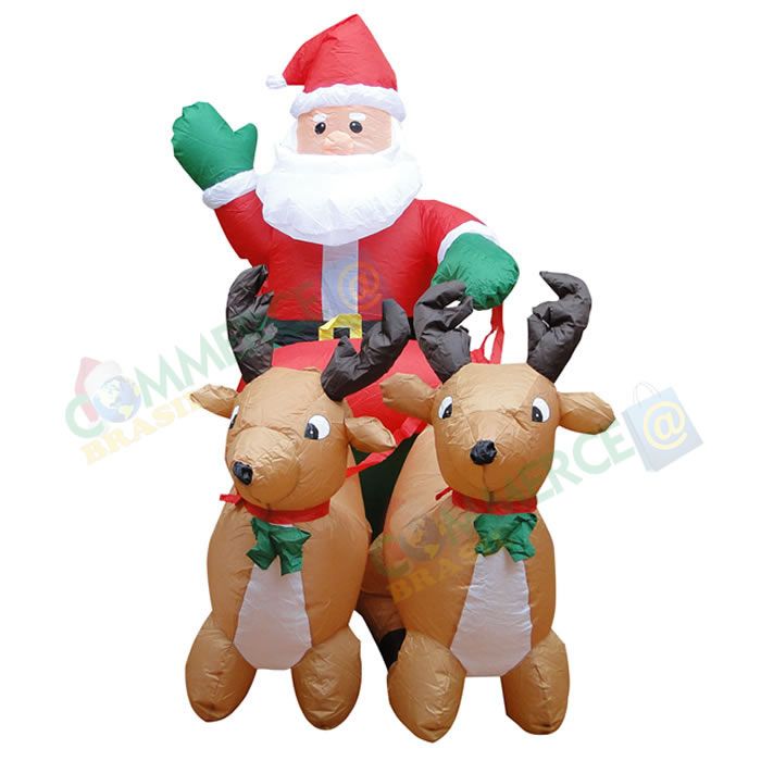 Papai Noel 2 Renas Inflável 1,50m Iluminado 110 ou 220v - 1583 Papai Noel 2 Renas Inflável 1,50m Iluminado 110 ou 220v - 1583