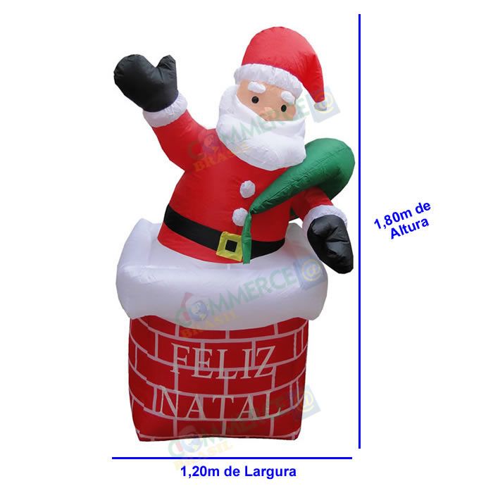 Papai Noel na Chaminé Inflável 1,80m Iluminado 110 ou 220v - 1582 Papai Noel na Chaminé Inflável 1,80m Iluminado 110 ou 220v - 1582