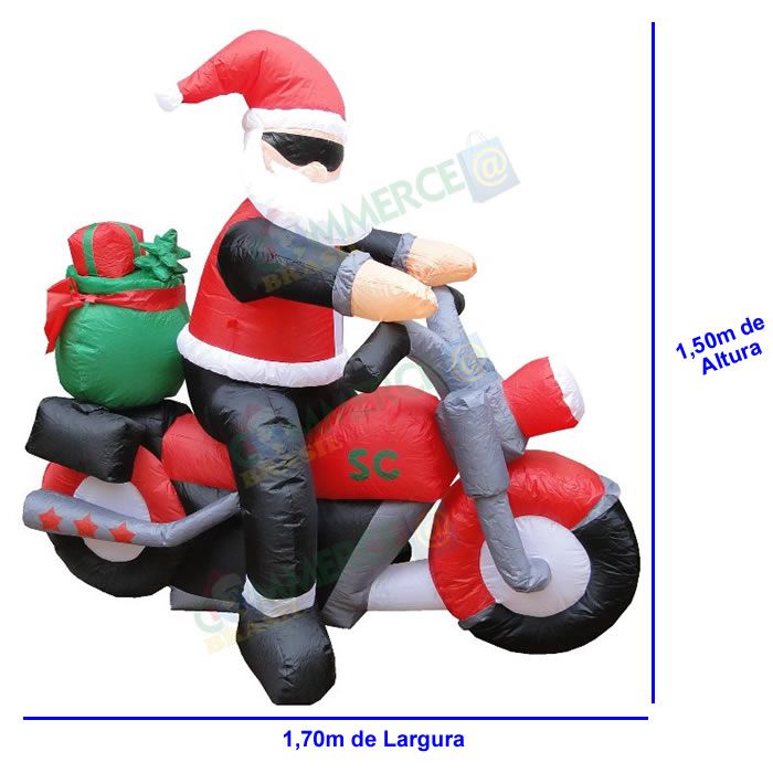 Papai Noel Motoqueiro Inflável 1,50m Iluminado 110 ou 220v - 1587 Papai Noel Motoqueiro Inflável 1,50m Iluminado 110 ou 220v - 1587