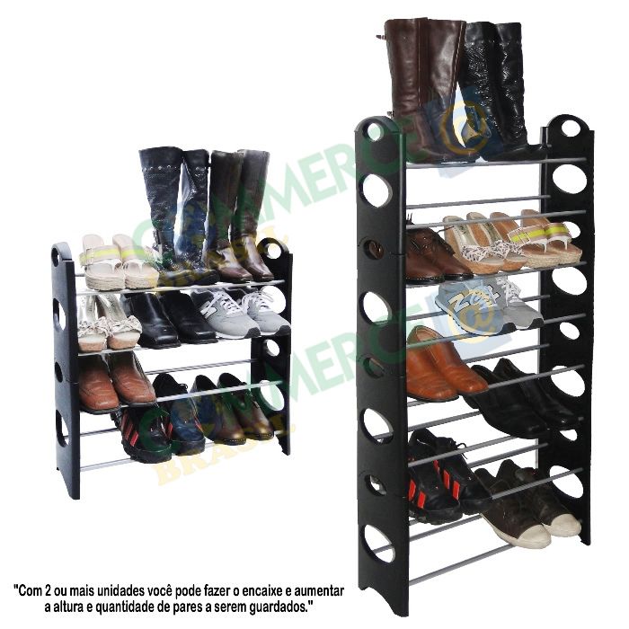 Sapateira Desmontável de PVC Stackable BLACK Shoe Rack para 12 pares de sapatos - CBR1104 - commercebrasil