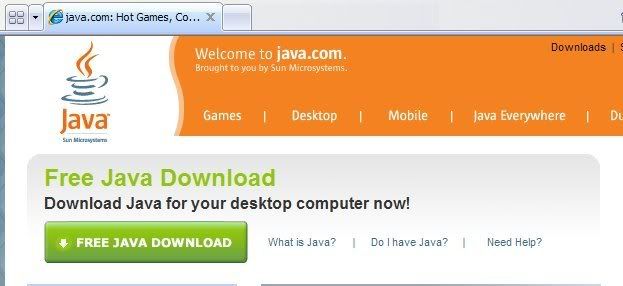 Java.com homepage showing the Download button