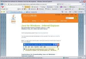 window showing the download page for Java using IE on Windows XP