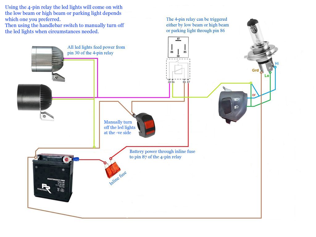 Below diagram shows how to set up the lights using the 4 ... hid fog light to toggle switch wiring diagram 